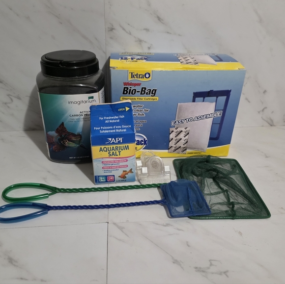 Aquarium Fish Tank lot - Fish Nets, Freshwater Salt, Activated Carbon, Filters - Picture 1 of 4